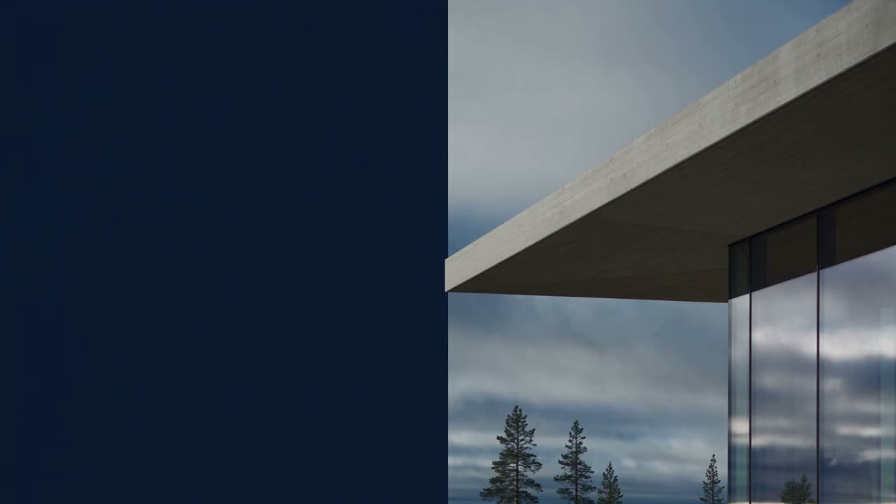 Arkitektonisk illustrasjon av en moderne bygning i glass og betong